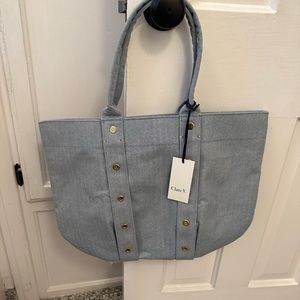 CLARE V Le Tropezienne Denim (light) Herringbone Tote Bag